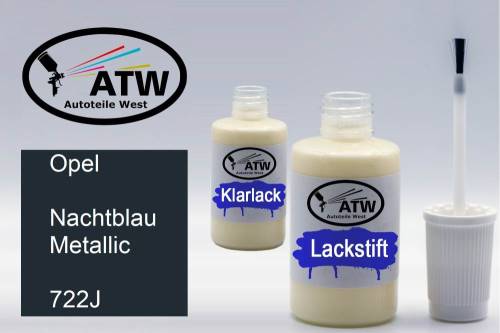 Opel, Nachtblau Metallic, 722J: 20ml Lackstift + 20ml Klarlack - Set, von ATW Autoteile West.